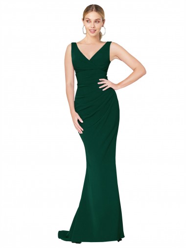 Shop V-Neck Floor Length Long Formal Crepe Mermaid Bridesmaid Dress / Prom Dress Montreal