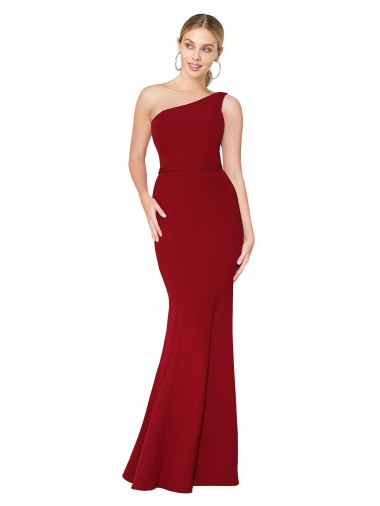 Shop One Shoulder Long High Neck Sleeveless Mermaid Formal Crepe Bridesmaid Dress / Prom Dress Montreal