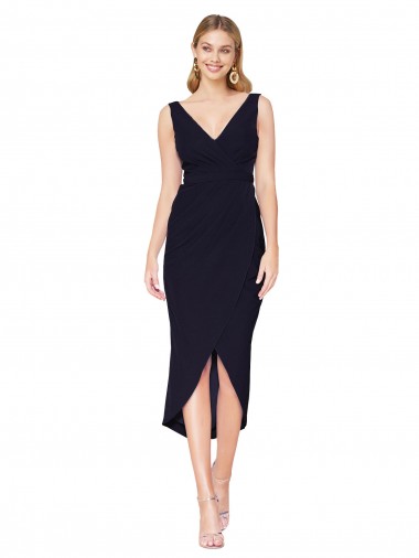 Shop Knee Length V-Neck Formal Crepe Short Cocktail Wrap Bridesmaid Dress / Prom Dress Montreal