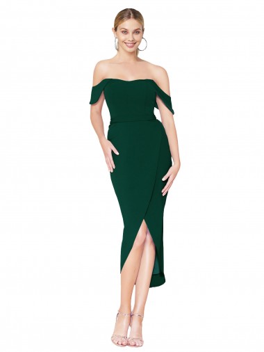 Shop Off the Shoulder Knee Length Formal Crepe Short Cocktail Wrap Bridesmaid Dress / Prom Dress Montreal