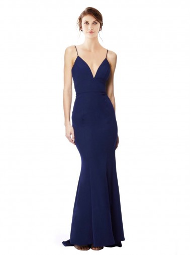 Shop Deep V-Neck Spaghetti Straps Mermaid Formal Crepe Bridesmaid Dress / Prom Dress Montreal