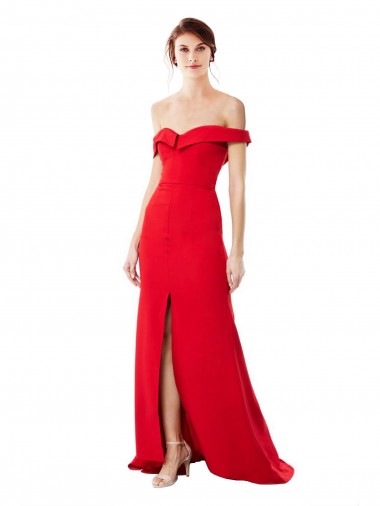 Shop Off the Shoulder Chapel Train Formal Crepe Bridesmaid Dress / Prom Dress with Thigh-High Slit Montreal