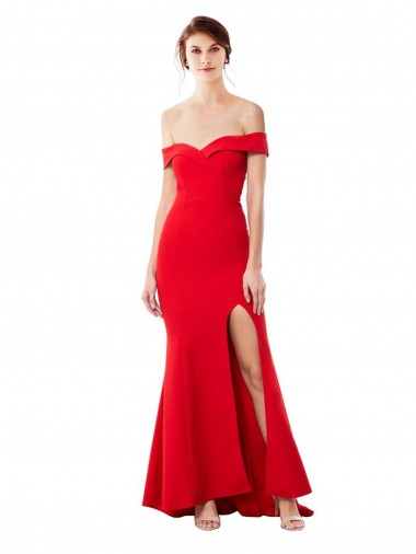 Shop Off the Shoulder Sweetheart Maxi Formal Crepe Bridesmaid Dress / Prom Dress With Thigh Split and Train Montreal