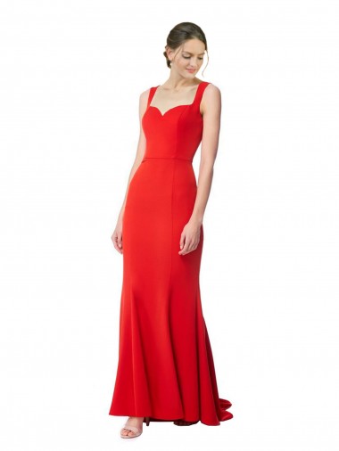 Shop Long Chapel Train Fishtail Maxi Formal Crepe Bridesmaid Dress / Prom Dress with Sweetheart Neckline Montreal