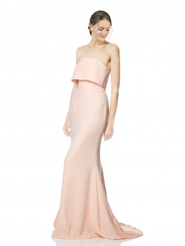 Shop High Neck Strapless Long Formal Crepe Maxi Bridesmaid Dress / Prom Dress with Overlay Montreal