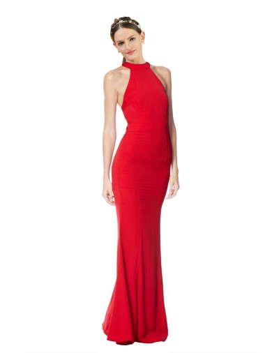 Shop Halter Neck Keyhole Back Sleeveless Formal Crepe Maxi Bridesmaid Dress / Prom Dress Montreal