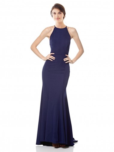 Shop High Neck Fishtail Formal Crepe Bridesmaid Dress / Prom Dress with Open Back Detail Montreal