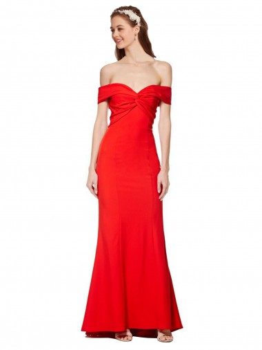 Shop Cross Front and Back Bardot Sleeveless Formal Crepe Maxi Bridesmaid Dress / Prom Dress Montreal