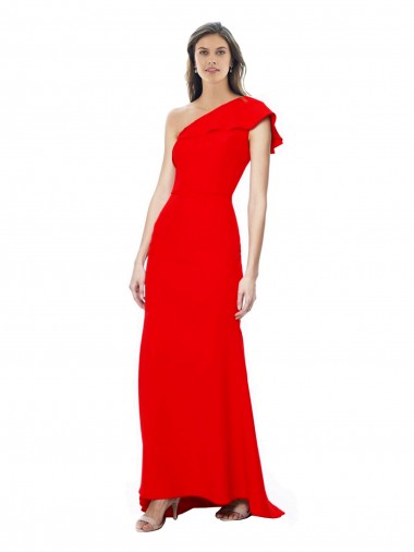 Shop High Neck Ruffle Frill One Shoulder Maxi Formal Crepe Bridesmaid Dress / Prom Dress Montreal