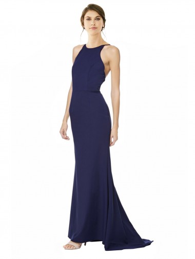 Shop Fishtail High Neck Maxi Formal Crepe Bridesmiad Dress with Strappy Back Detail Montreal