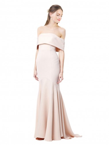Shop Mermaid Bardot Maxi Formal Crepe Bridesmiad Dress with Fishtail Train Montreal