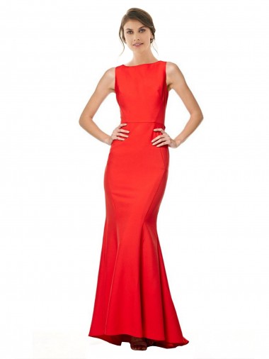 Shop High Neck Maxi Formal Crepe Bridesmiad Dress with Exaggerated Back Ruffle Montreal