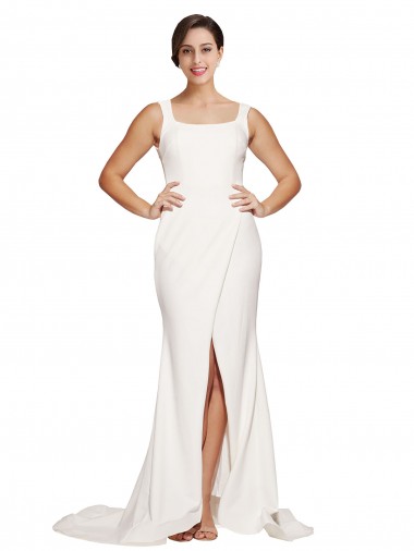 Shop Square Neck Long Sheath Sweep Train Crepe Bridesmaid Dress / Prom Dress  Montreal