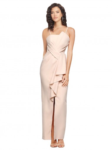 Shop Long Full Length Ruffles Strapless Low Back Crepe Bridesmaid Dress / Prom Dress with Straps Montreal