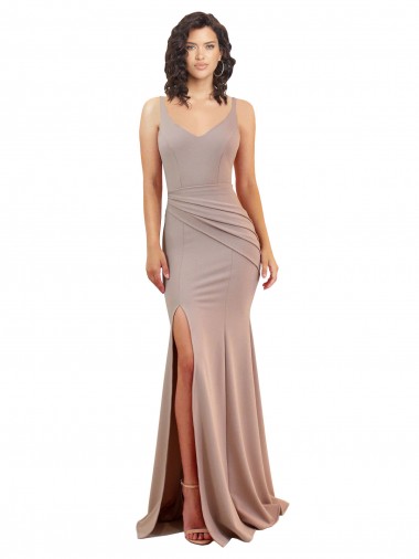 Shop Fishtail Shape V-Neck Formal Crepe Bridesmaid Dress / Prom Dress with Slit Montreal