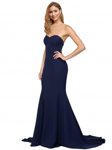 Shop Fit and Flare Sweetheart Long Formal Crepe Bridesmaid Dress / Prom Dress with Sweep Train Montreal