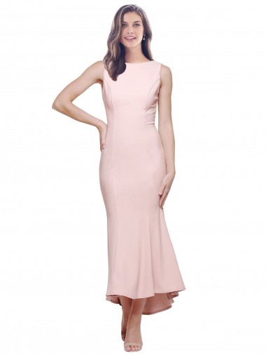 Shop High Neck Low V-Back Cocktail Midi Length Formal Crepe Bridesmaid Dress / Prom Dress Montreal