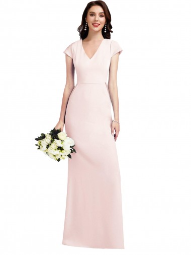 Shop Cap Sleeve A-Line Formal Crepe Bridesmaid Dress / Prom Dress with Pockets Montreal