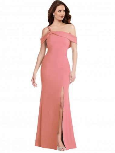Shop One Shoulder Draped Cuff Maxi Bridesmaid Dress / Prom Dress with Front Slit Montreal