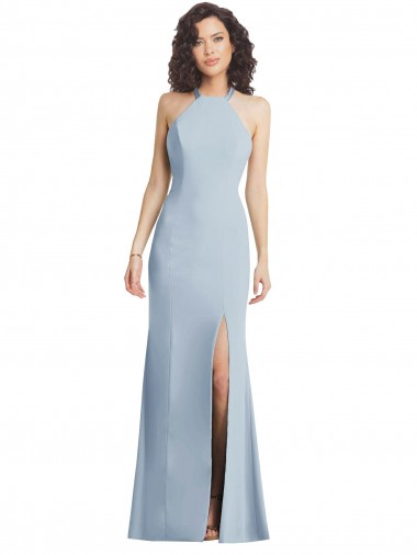 Shop High Neck Halter Formal Crepe Bridesmaid Dress / Prom Dress with Twist Criss Cross Back Montreal