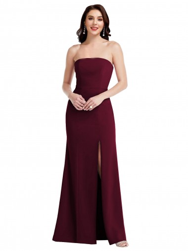 Shop Strapless Crepe Maxi Bridesmaid Dress / Prom Dress with Front Slit Montreal