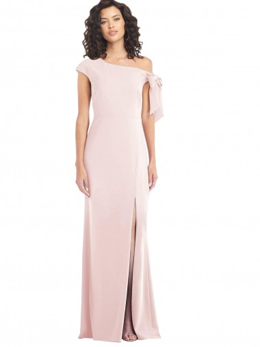 Shop Off the Shoulder Tie Detail Trumpet Formal Crepe Bridesmaid Dress / Prom Dress with Front Slit Montreal
