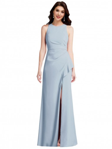 Shop Halter Maxi Bridesmaid Dress / Prom Dress with Cascade Ruffle Slit Montreal