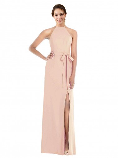 Shop Halter Criss Cross Cutout Back Maxi Formal Crepe Bridesmaid Dress / Prom Dress Montreal