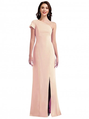 Shop One Shoulder Cap Sleeves Trumpet Formal Crepe Bridesmaid Dress / Prom Dress with Front Slit Montreal