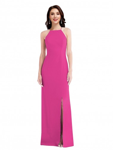 Shop Open Back High Neck Halter Trumpet Formal Crepe Bridesmaid Dress / Prom Dress Montreal