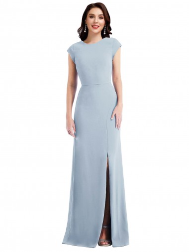 Shop Cap Sleeve Open Back Trumpet Formal Crepe Bridesmaid Dress / Prom Dress with Front Slit Montreal