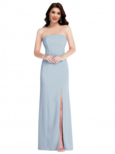 Shop Strapless Scoop Back Maxi Formal Crepe Bridesmaid Dress / Prom Dress with Front Slit Montreal