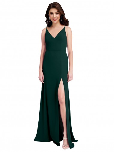Shop Slim A-Line V-Neck Full Length Formal Crepe Bridesmaid Dress / Prom Dress with Side Slit Montreal