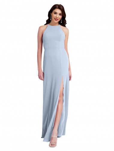 Shop Fit and Flare High Neck Formal Crepe Bridesmaid Dress / Prom Dress with Side Slit Montreal