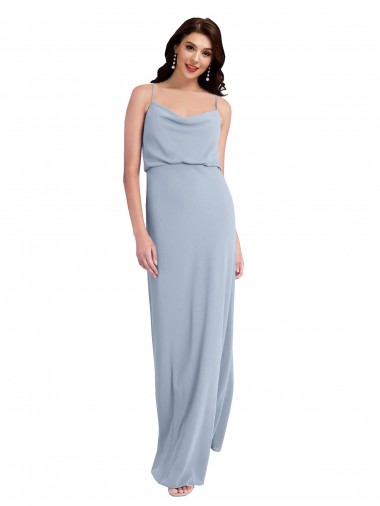 Shop Draped Cowl Neck Long Formal Crepe Bridesmaid Dress / Prom Dress with Spaghetti Straps Montreal