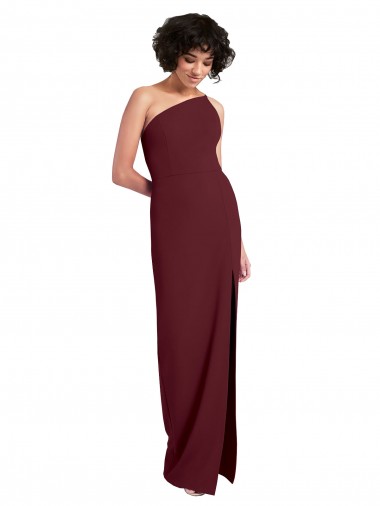 Shop Sleek One Shoulder Long Formal Crepe Bridesmaid Dress / Prom Dress with Daring Slit Montreal