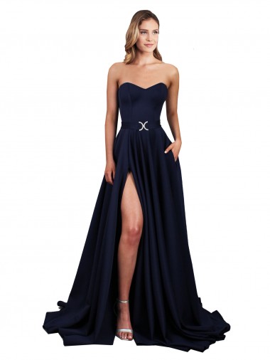 Shop Sweetheart Neckline Low Back Long Formal Crepe Bridesmaid Dress / Prom Dress with Pockets & High Leg Spit Montreal