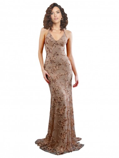 Shop Floral Patterned Backless V-Neckline Sequin Formal Bridesmaid Dress / Prom Dress Montreal