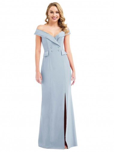 Shop Off the Shoulder Tuxedo Maxi Bridesmaid Dress / Prom Dress with Front Slit Montreal