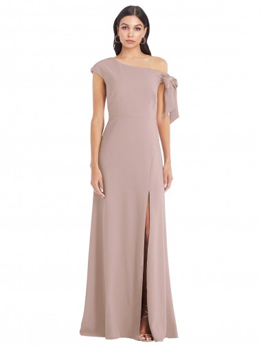 Shop Off the Shoulder Tie Detail Maxi Formal Crepe Bridesmaid Dress / Prom Dress with Front Slit Montreal