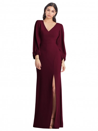 Shop Long Puff Sleeve V-Neck Trumpet Bridesmaid Maxi Dress Montreal