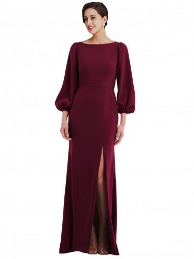Shop Bishop Sleeve Open Back Trumpet Formal Crepe Bridesmaid Dress / Prom Dress with Scarf Tie Montreal