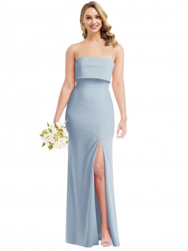 Shop Strapless Overlay Bodice Crepe Maxi Bridesmaid Dress / Prom Dress with Front Slit Montreal