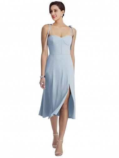 Shop Midi Cocktail Length Bustier Crepe Bridesmaid Dress / Prom Dress with Back Bow Straps Montreal