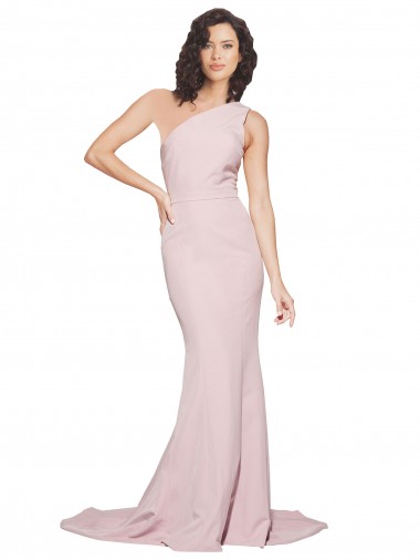 Shop Long Sweep Train One Shoulder Crepe Bridesmaid Dress / Prom Dress with Side Leg Split Montreal
