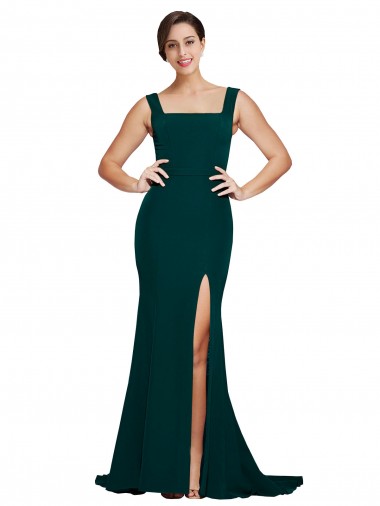 Shop Fitted Square Neck Long Crepe Bridesmaid Dress / Prom Dress with Train and Side Split Montreal