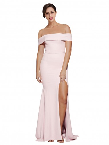Shop Off Shoulder Long Formal Crepe Bridesmaid Dress / Prom Dress with Straight Neckline and Side Split Montreal