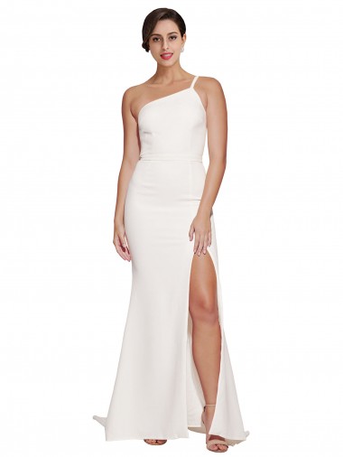 Shop Long Sweep Train Crepe Bridesmaid Dress / Prom Dress with Side Split and One Strap Montreal