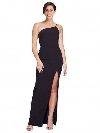 Shop Long Floor Length Formal Crepe Bridesmaid Dress / Prom Dress with Side Split and One Strap Montreal