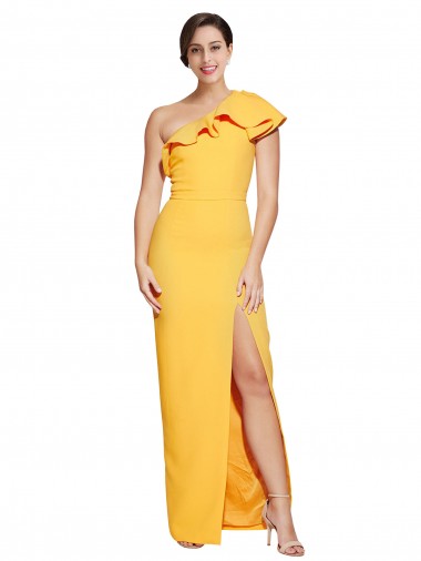 Shop One Shoulder Floor Length Formal Crepe Bridesmaid Dress / Prom Dress with Thigh High Split Montreal